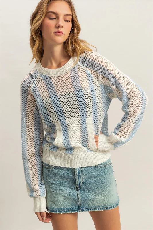 Striped Long Sleeve Open Knit Pullovers - 2 Colors!