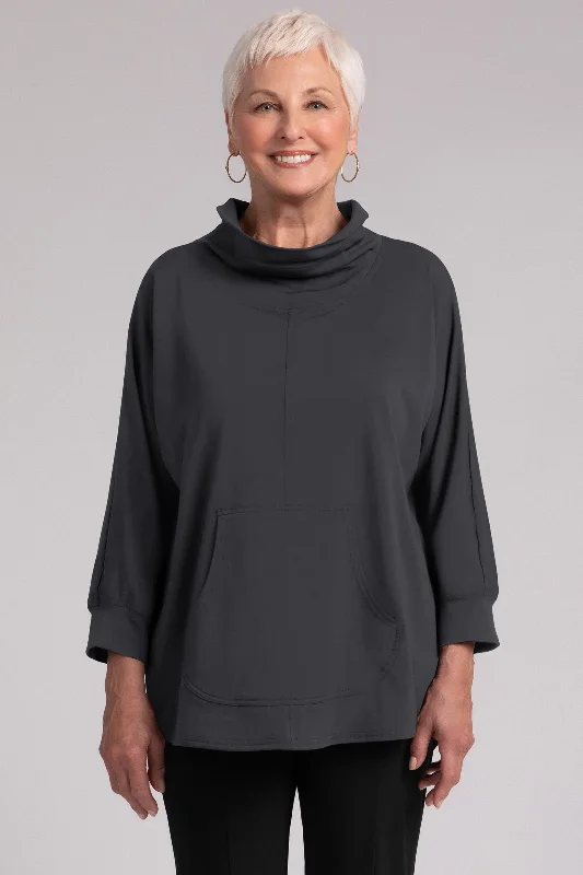 Fleece Back Jersey Funnel Neck Pullover with Kangaroo Pocket | Graphite