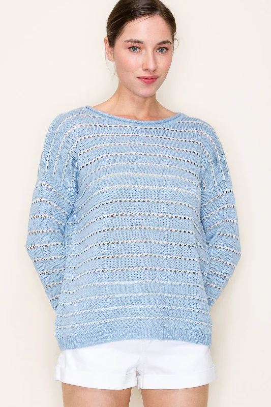 Light Blue & White Open Knit Pullover