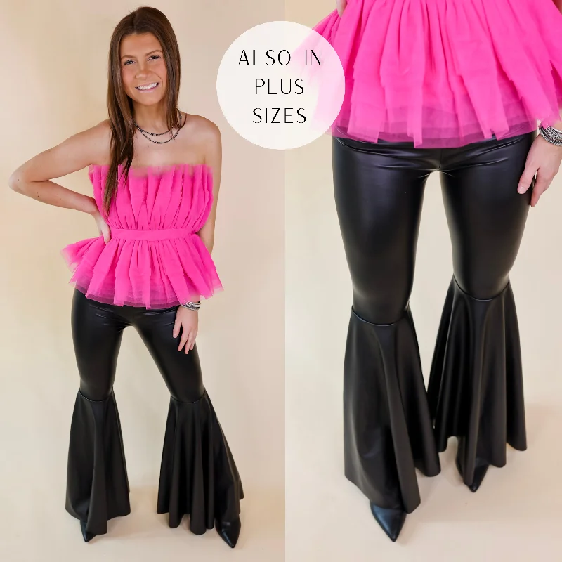 Nearly Famous Faux Leather Bell Bottom Pants in Black