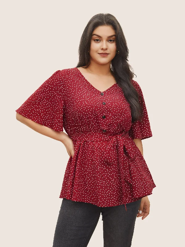 Polka Dot Ties Button Detail Blouse