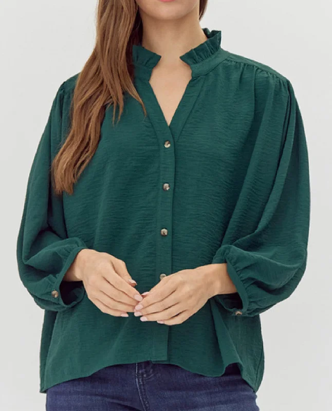 Solid Blouse with Frill Neck