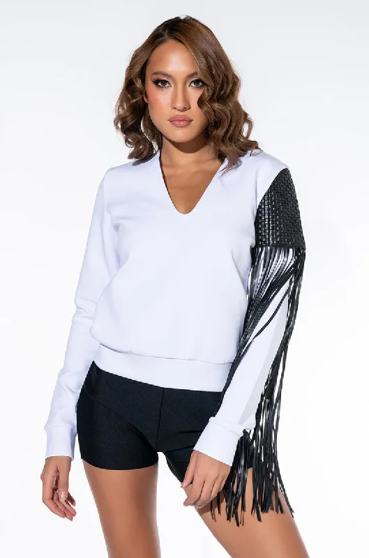 LISTEN UP FRINGE DETAIL SWEATSHIRT