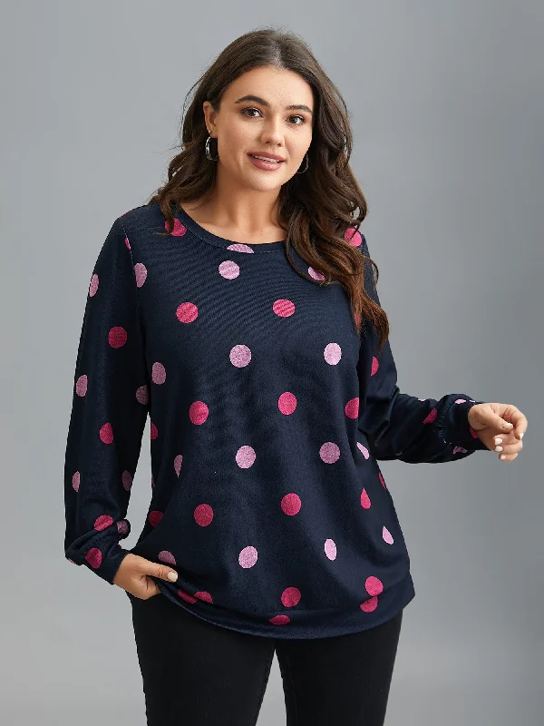 Polka Dots Round Neck Fitted Sweatshirt