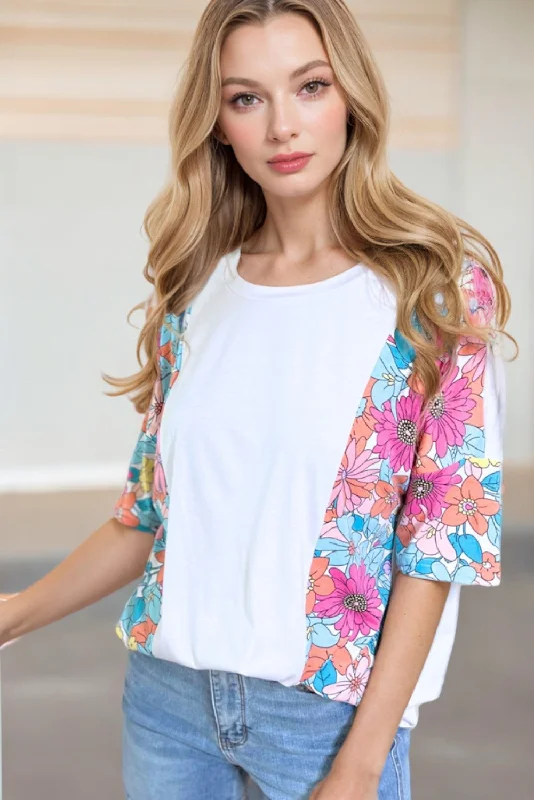 Floral Print Patchwork Short Sleeve Top