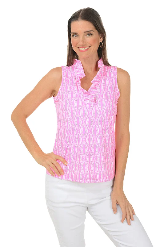 Pink Dot Your Eyes UPF50+ Ruffle Sleeveless Top