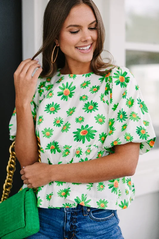 Thinking Of You Green Daisy Floral Top