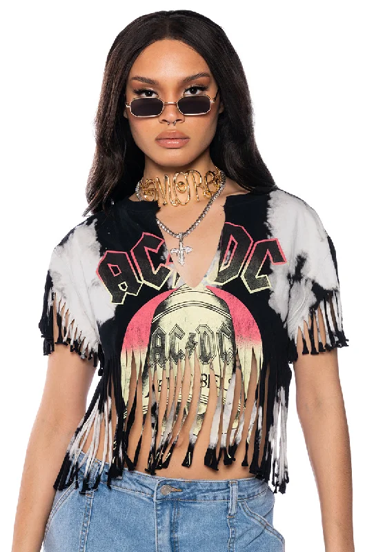 AC DC CROPPED FRINGE TSHIRT