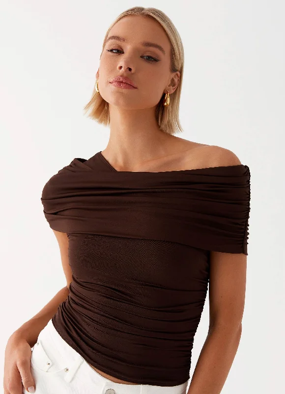 Gabbie Off Shoulder Top - Chocolate