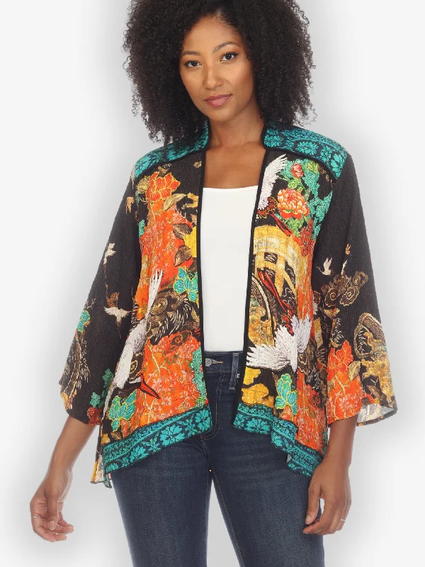 Crane Ornate Border Silk Dynasty Jacket