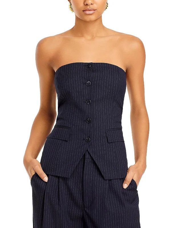 Berkley Womens Pinstripe Button-Down Strapless Top