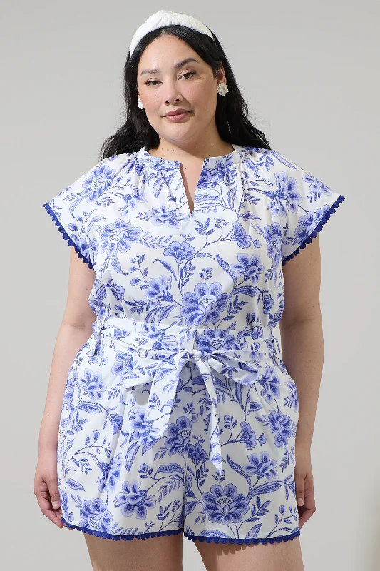 Maeve Floral Ayla Split Neck Top Curve