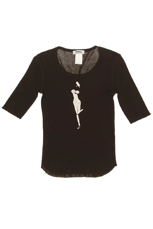 Sonia Rykiel - Black 3/4 Sleeve Graphic Tee Shirt - S -