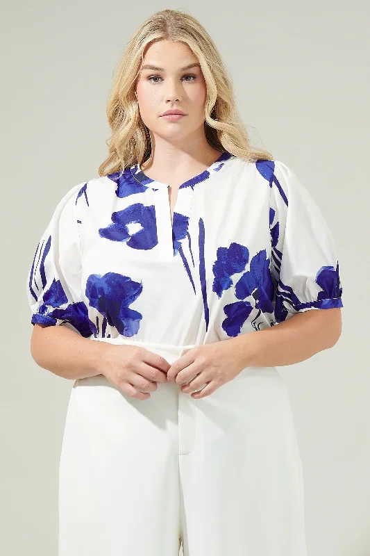 Neli Floral Split Neck Top Curve