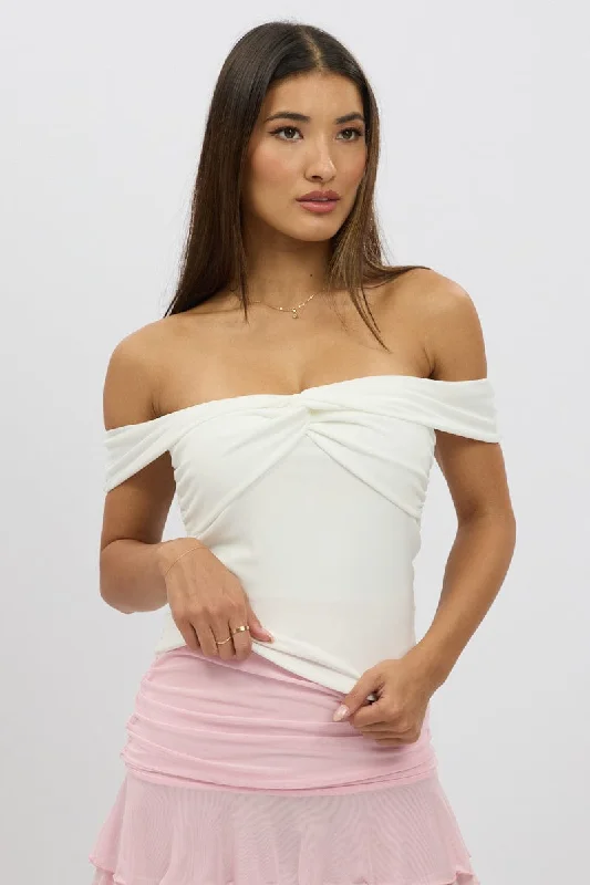 White Off Shoulder Top Twisted Bust