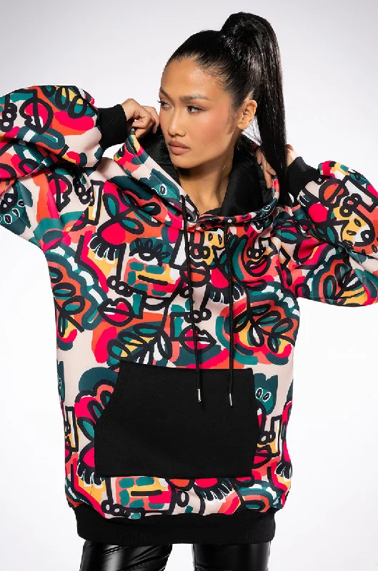 GO CRAZY PRINTED OVERSIZED HOODED SWEATSHIRT DRESS