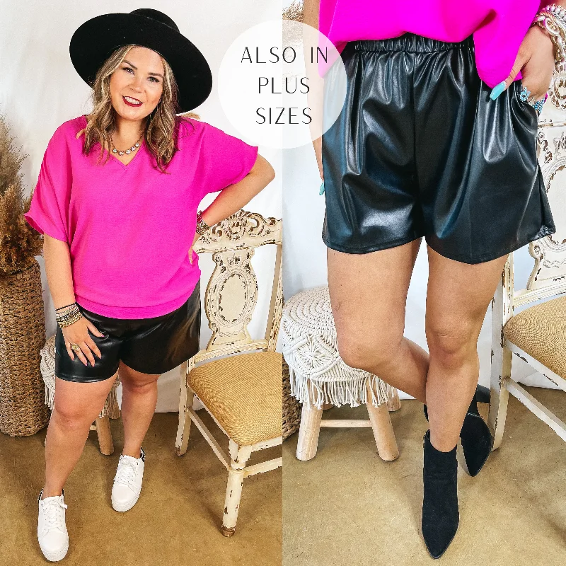 Sight of the Night Elastic Waist Faux Leather Shorts with Pockets in Black