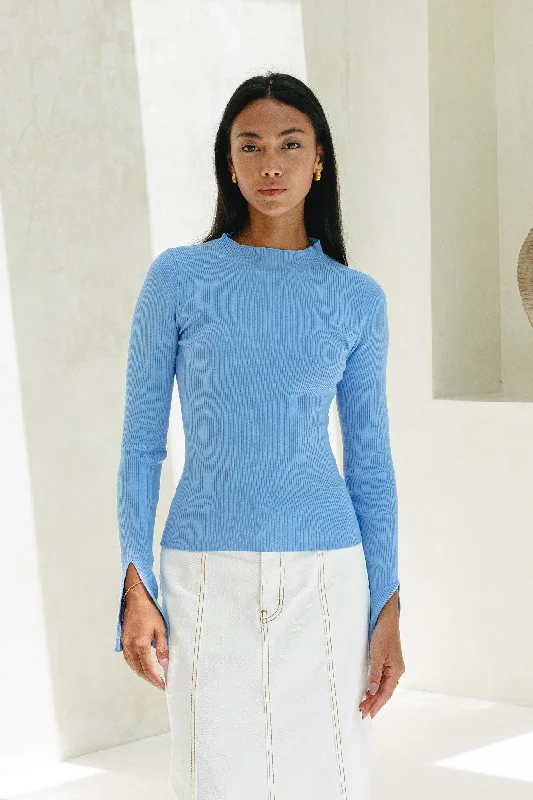 Vikki Blue Long Sleeve Knit Top