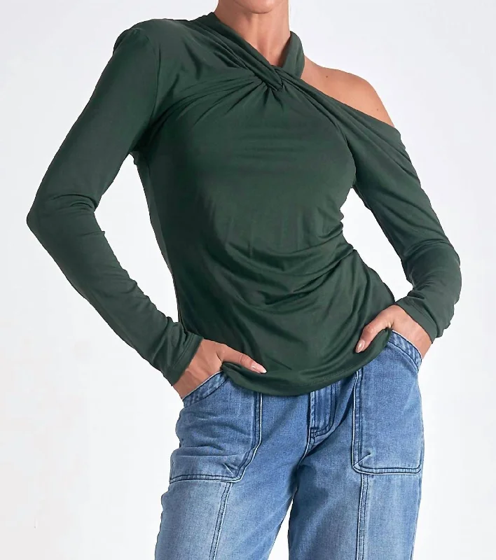 Long Sleeve Off Shoulder Top In Green