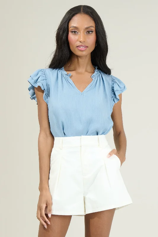 Claramay Ruffle Split Neck Top