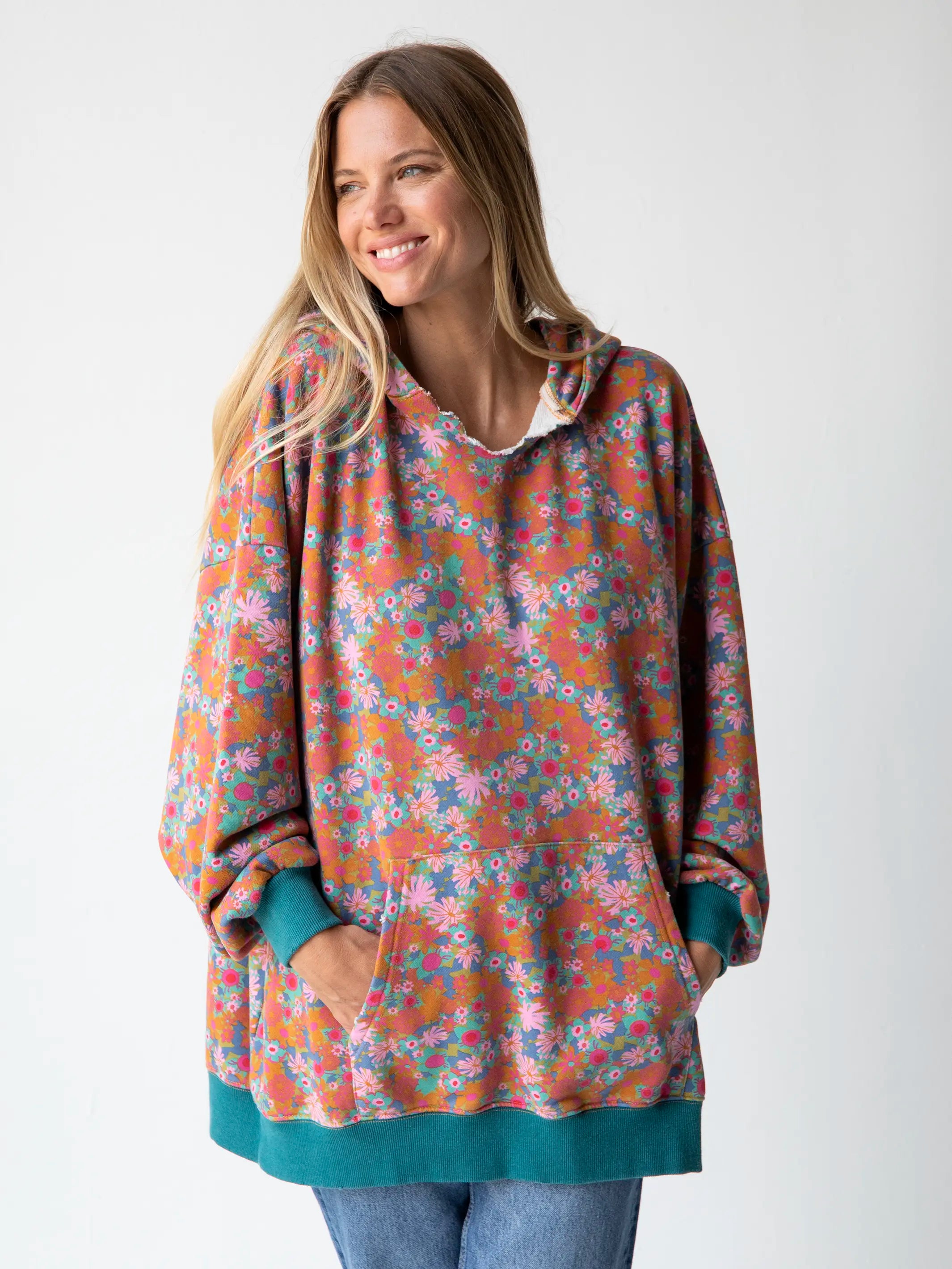 Oversized Printed Hoodie - Rust Orchid Pink