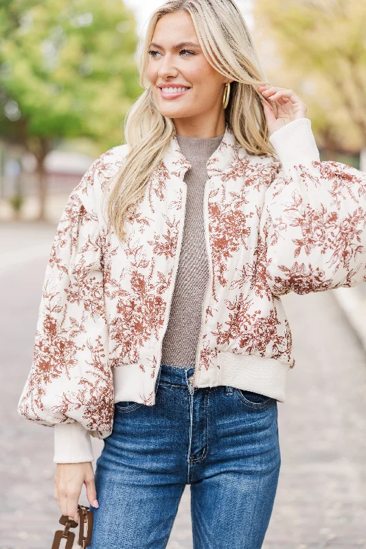 Be Yourself Brown Toile Bomber Jacket