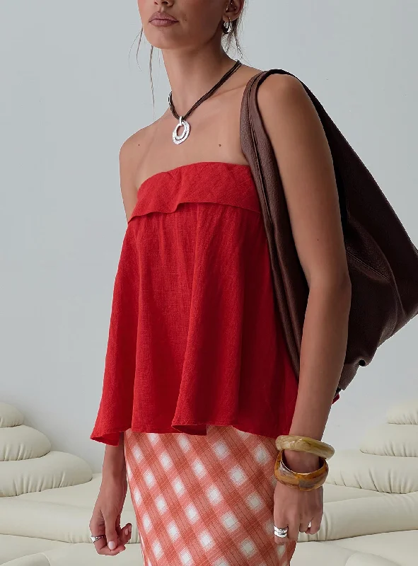 Ethel Strapless Linen Top Red