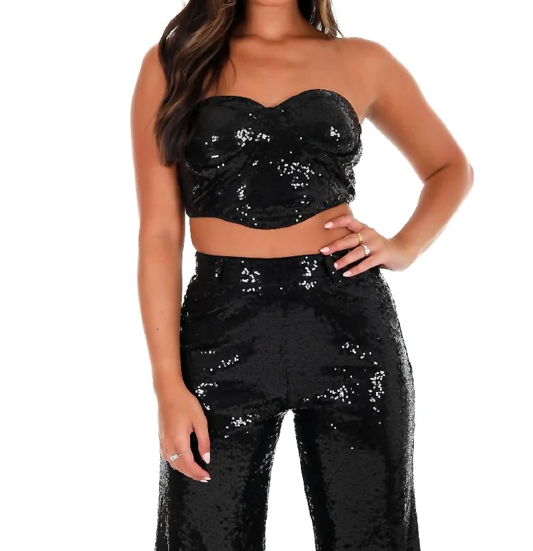 Still Shining Sequin Bra Tube Top In Black