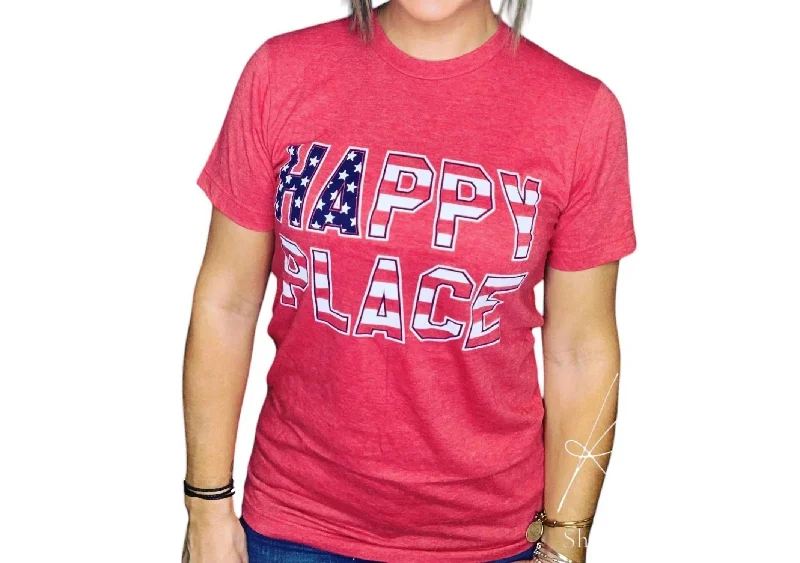 Happy Place Flag Graphic Tee In Heather Red