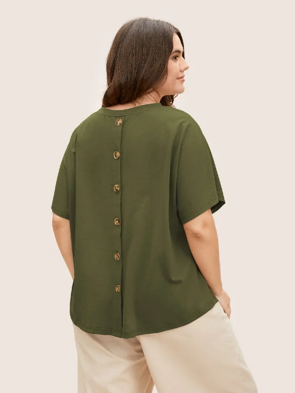 Cotton Back Button Detail Dolman Sleeve T-shirt