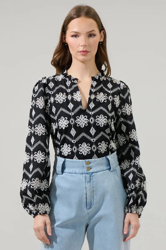 Elle Floral Eyelet Long Sleeve Top