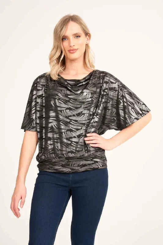 Saloos Metallic Boxy Cold-Shoulder Top