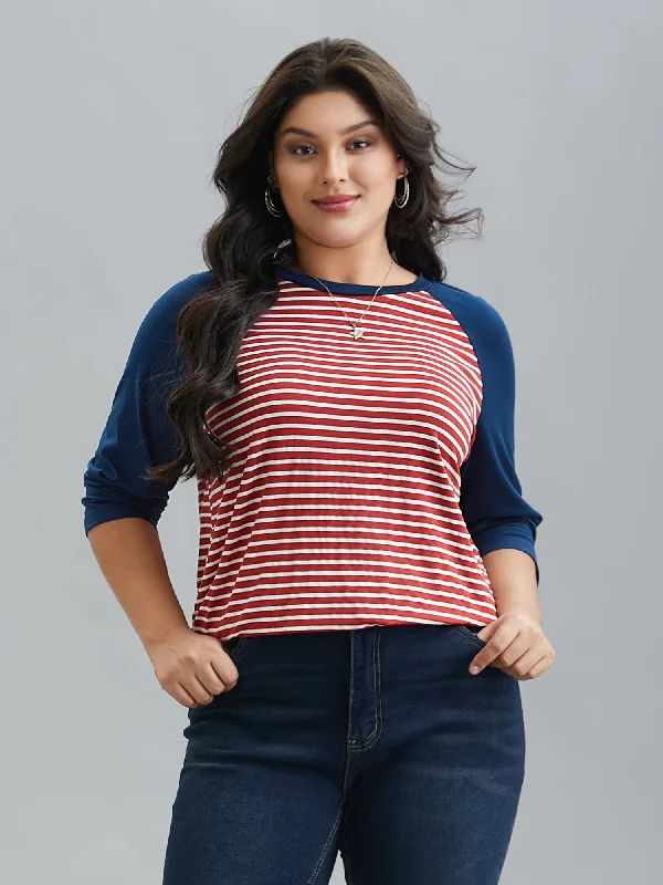 Color-Block Striped Raglan Sleeve T-Shirt