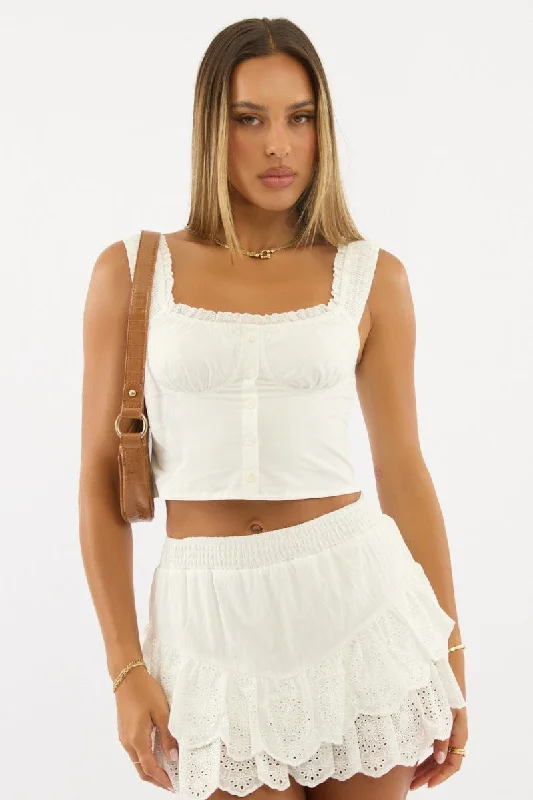 White Frilled Cami Sleeveless Off Shoulder Top