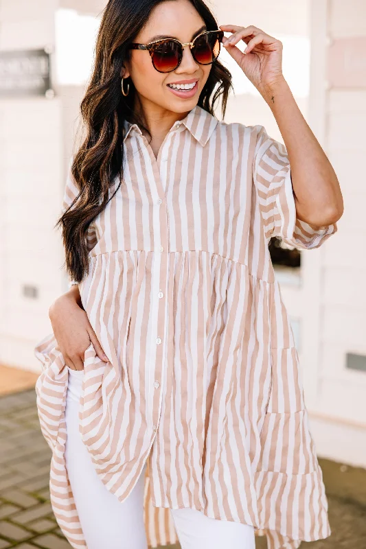 Can't Leave You Behind Sand Striped Tunic