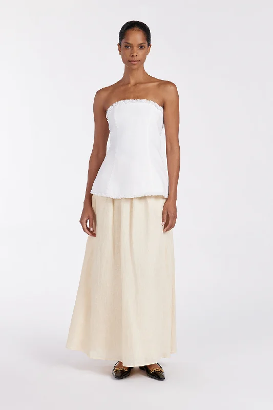 ZAHARA WHITE LINEN STRAPLESS TOP