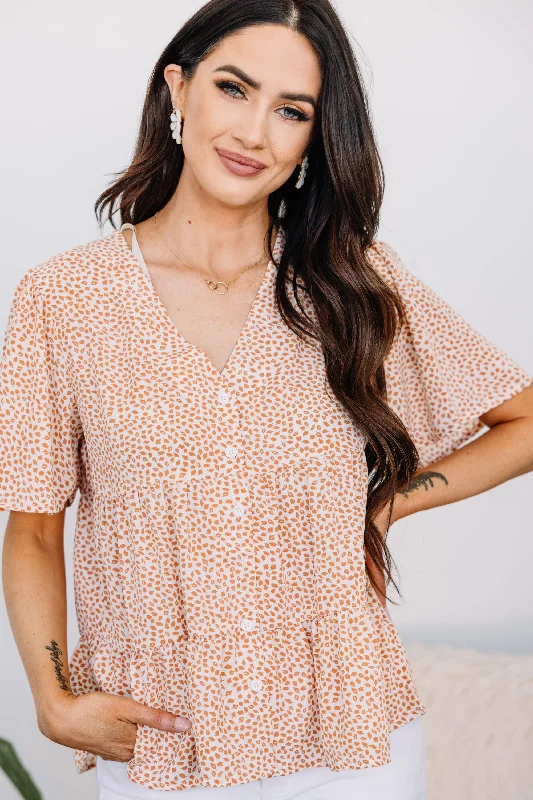 High Stakes Salmon Orange Leaf Print Top