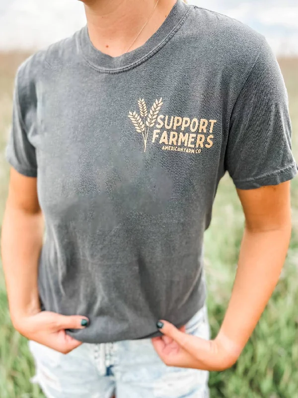 Western ‘Support Farmers’ Wheat Graphic Tee In Washed Grey