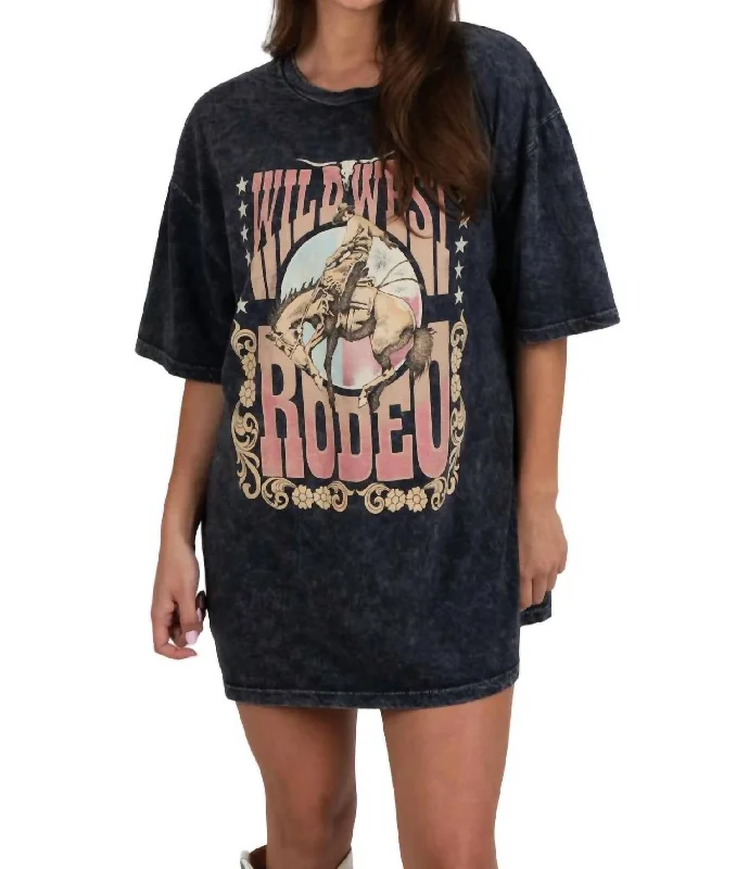 Wild West Oversized Tee Top In Black Wash