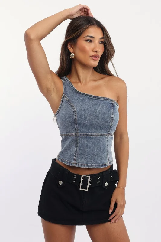 Denim One Shoulder Top