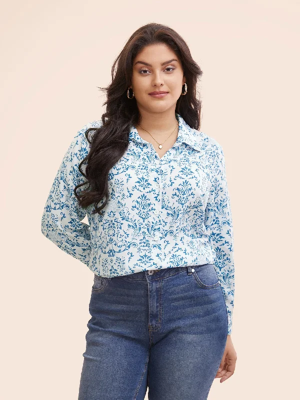 Bandana Print Shirt Collar Button Through Blouse