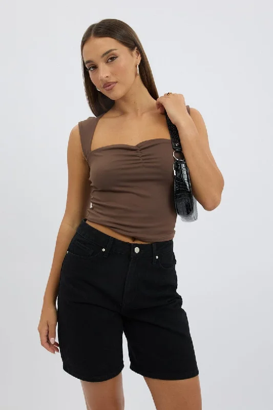 Brown Top Sleeveless Sweetheart Neck Supersoft