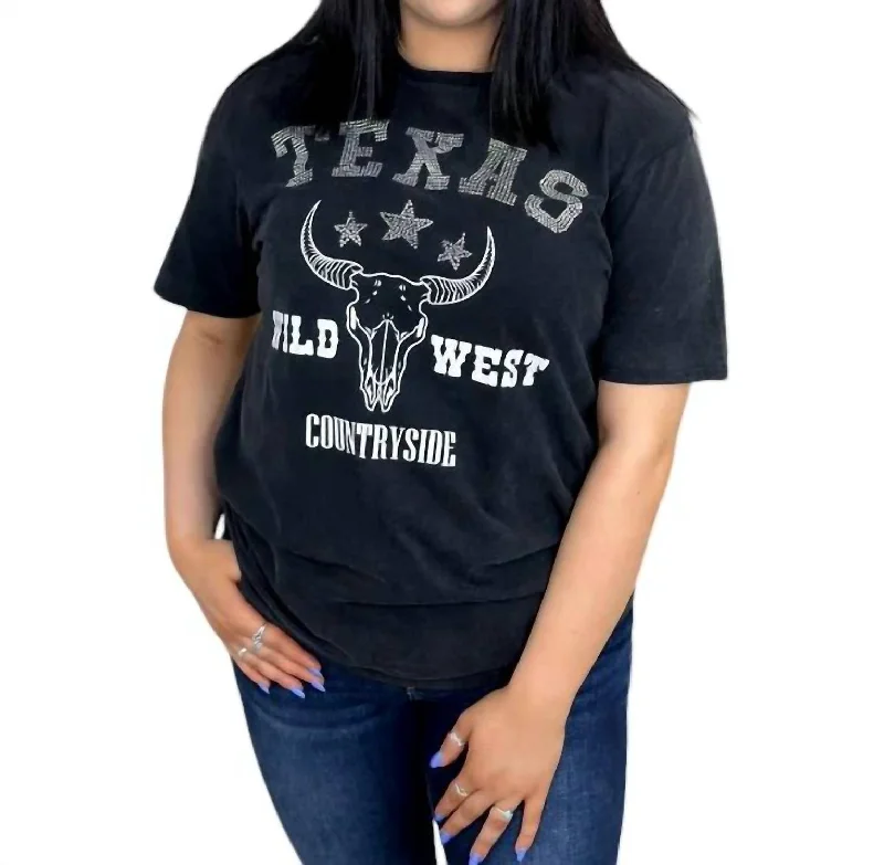 Texas Rhinestone Graphic Tee In Washed Black