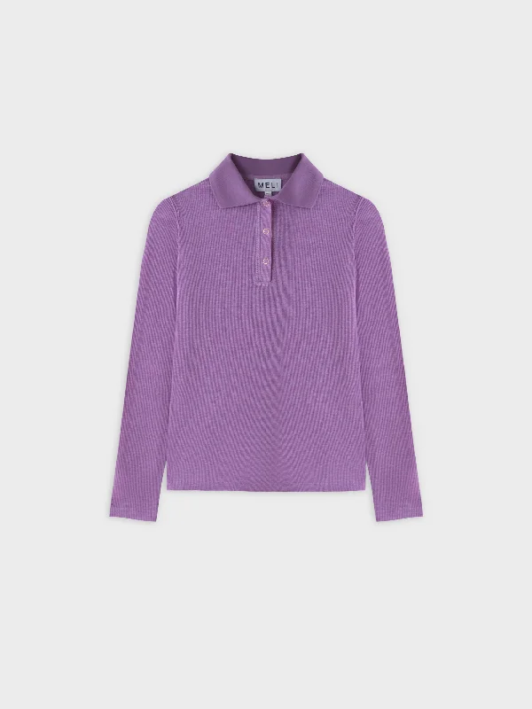 Ribbed Collar T-Shirt-Purple