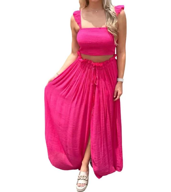 Thanks For The Memories Smocked Top & Maxi Skirt Set In Fuchsia