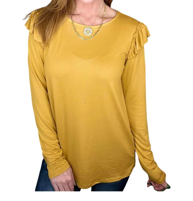 Brushed Ruffled Shoulder Top In Mustard