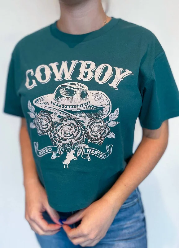 Cowboys & Roses Graphic Tee In Emerald Green