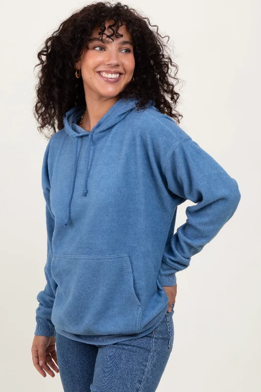 Blue Brushed Knit Oversized Hoodie