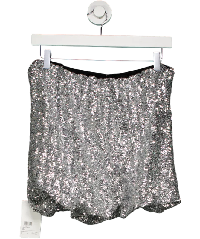 Attico Metallic Silver Bubble Hem Mini Skirt UK 6