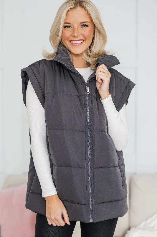 Make You Happy Charcoal Quilted Vest